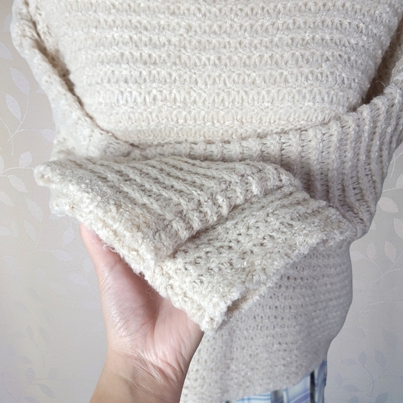 Aerie Cozy Fuzzy Open Knit Cowl Neck Sweater Oversized Cream Small - Picture 7 of 14
